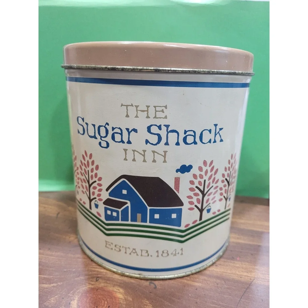 Sugar Shack  Canister Tin Round Lid Brown Cream Nesting